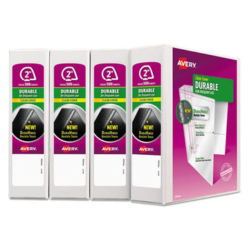 Avery® Durable View Binder With Durahinge And Slant Rings, 3 Rings, 2" Capacity, 11 X 8.5, White, 4-pack freeshipping - TVN Wholesale